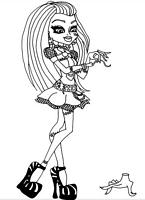 kolorowanki malowanki monster high dla dziewczynek, kolorowanka z Frankie Stein z rączką, obrazek do wydruku numer  64